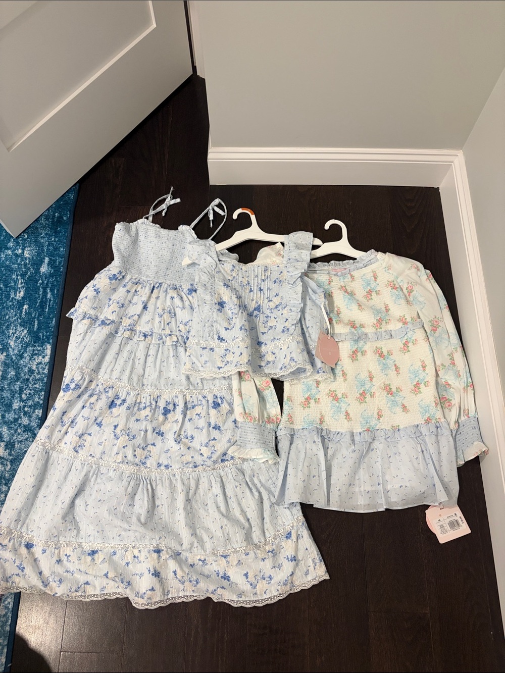 LoveShackFancy Girls' Light Blue Floral 3 piece bundle NWT 16 dresses and top